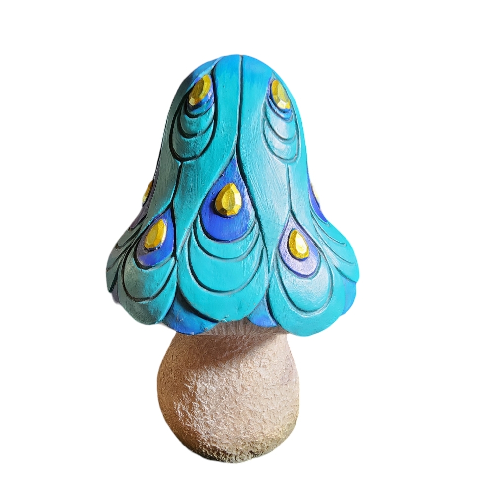 Jeweled "Hope" Turquoise Peacock Resin Mushroom Knickknack Decor 7.5"X5"X4"‎ - Picture 2 of 11